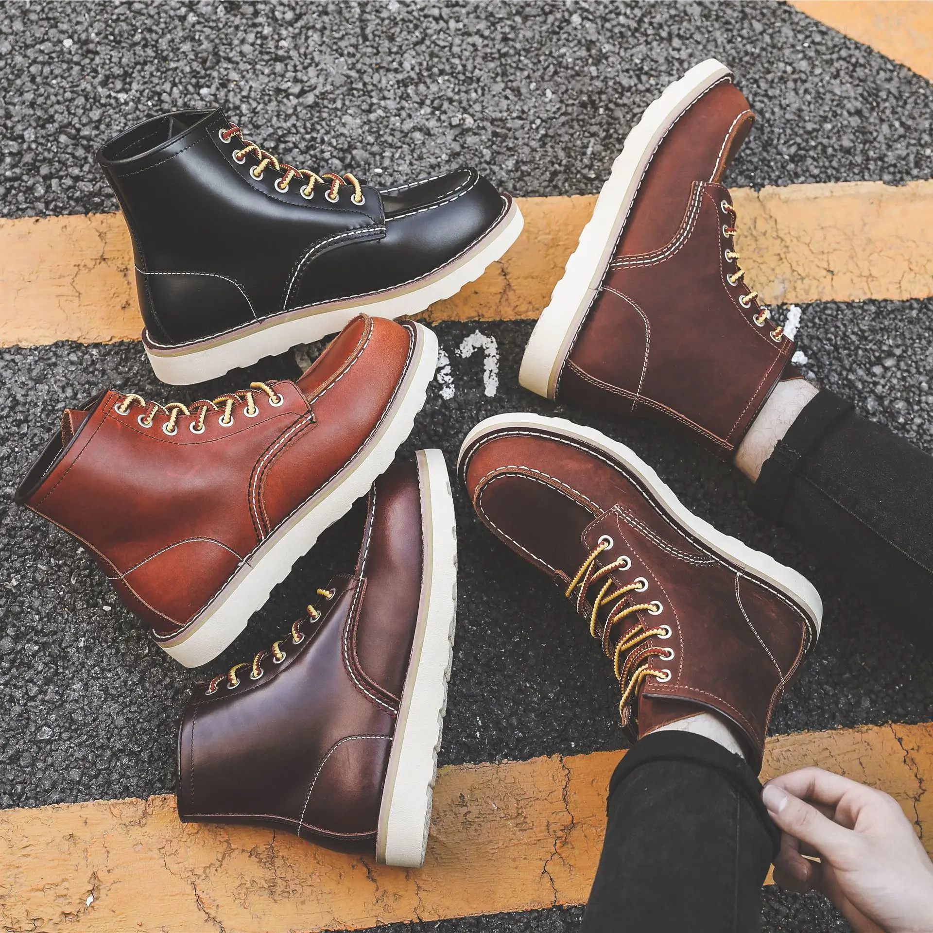 Leatherwork Boots - Hommes printemps hiver chaussures décontractées bout