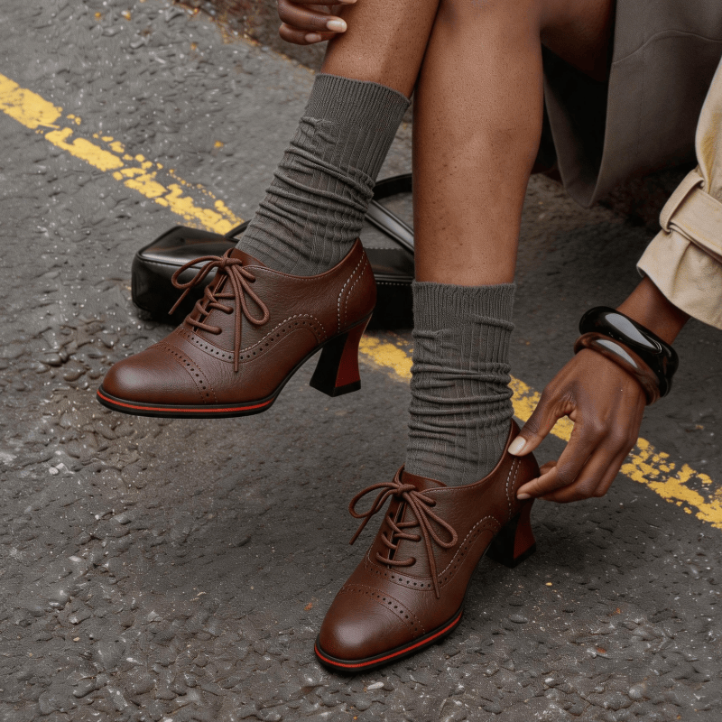 Chaussures Oxford à talons mi- - Leather Work Oxfords avis et prix